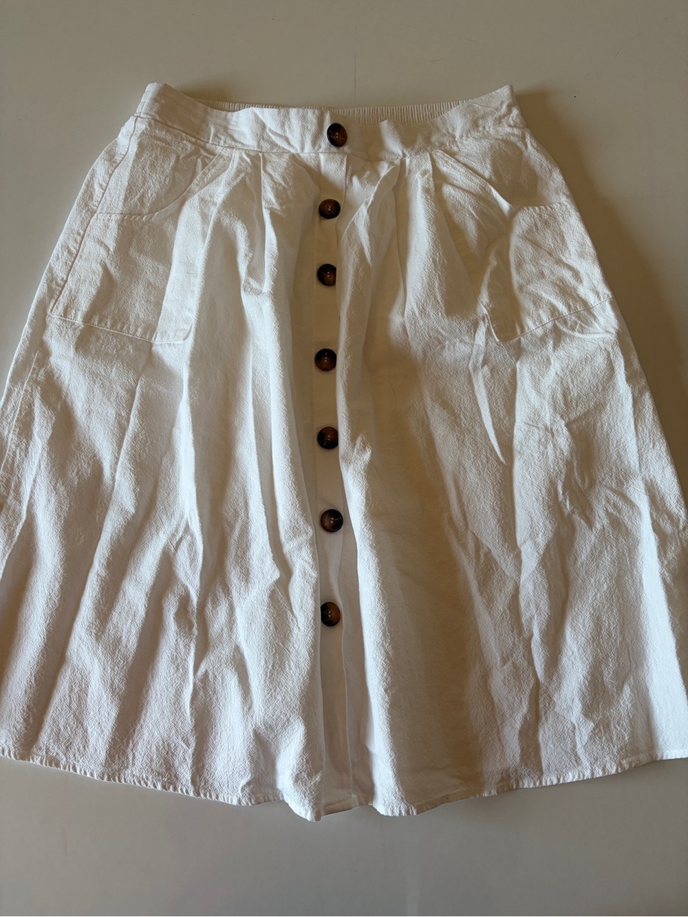 Naggoo Women White Casual midi skirt XL faux button front elastic waist lined